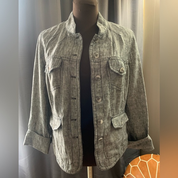 Linen chambray lightweight blazer/jacket with flap pockets - Picture 1 of 8